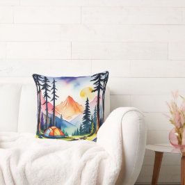 Almofada Cena de Acampamento do Lago Sunset Mountain