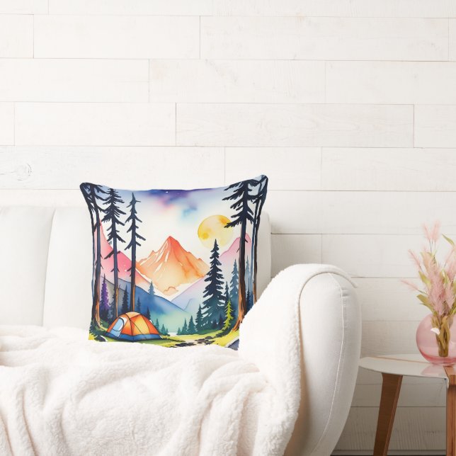 Almofada Cena de Acampamento do Lago Sunset Mountain (Sofá)