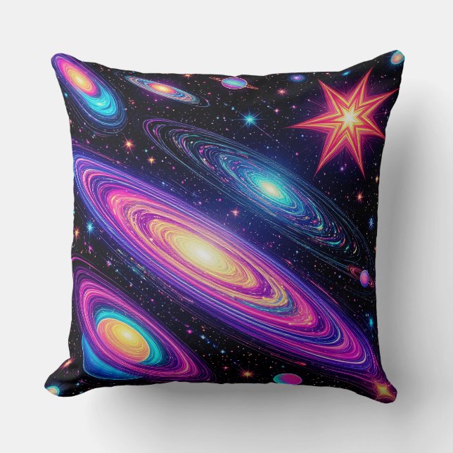 Almofada Cena de Galáxia Abstrata com Estrelas, Planetas (Frente)