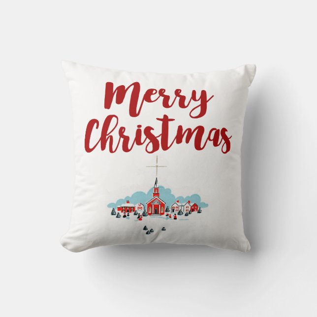 Almofada Cena de inverno com Igreja Vermelha e Estrela de N (Frente)