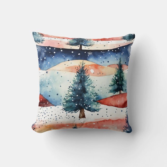 Almofada "Cena de inverno da Árvore de Natal Tinta - (Frente)