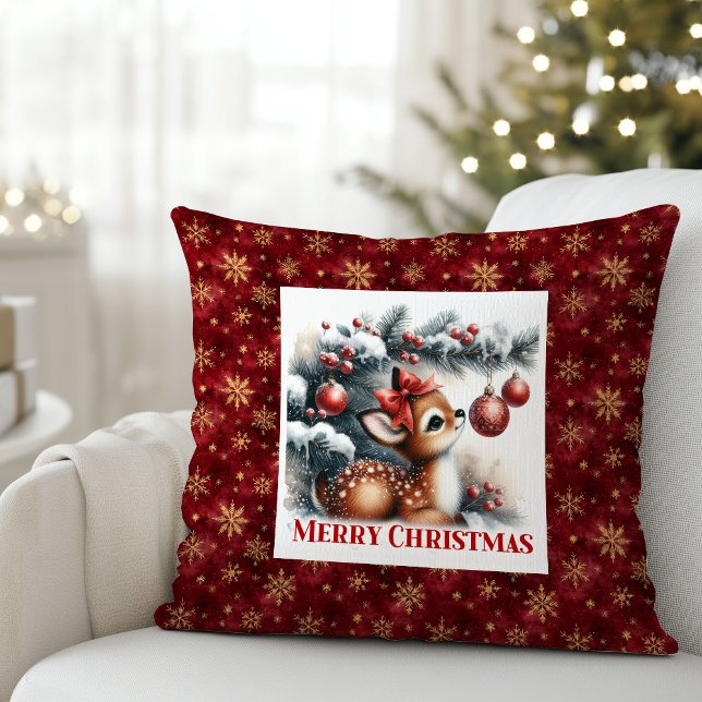 Almofada Cena de Inverno de Bebê Fawn Doce Decoração de Qua (Sweet Baby Fawn Winter Scene Kids Room Decor Christmas Pillow

)