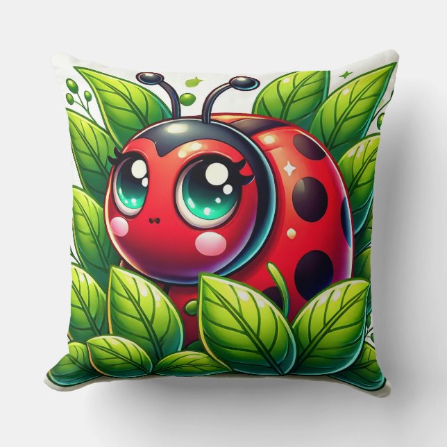 Almofada 🌿 Cena de Jardim da Joaninha Folhuda para Decoraç (Frente)