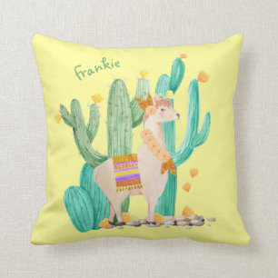 Almofada Cena de Llama Fofa e Cactus - Personalizado Amarel
