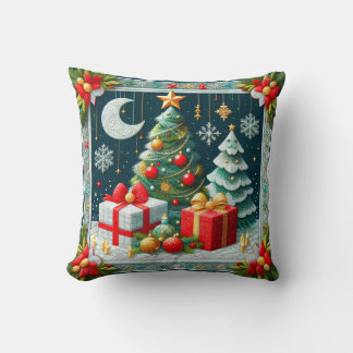 Almofada Cena de Natal com Árvores Decoradas em Colcha