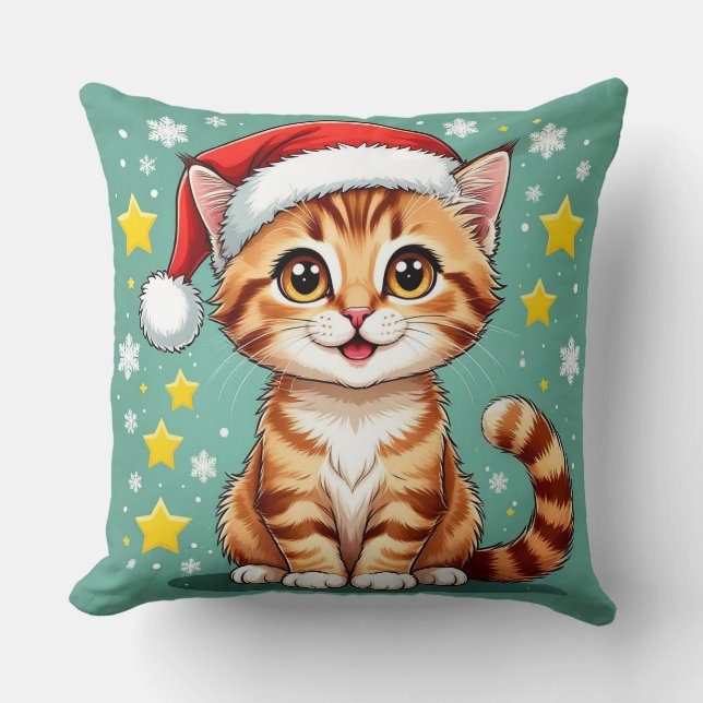 Almofada 🎅 Cena de Natal de Gato Feliz 🐾 (Frente)