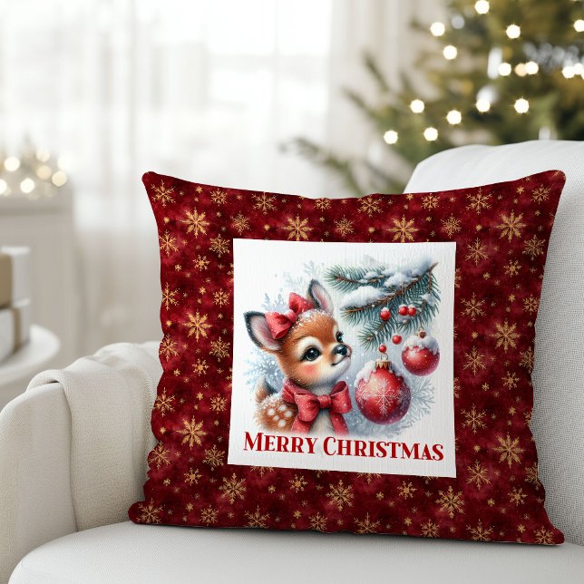 Almofada Cena de Natal pacífica com cervo bebê em quarto in (Peaceful baby deer Christmas scene snowy kids room decor)