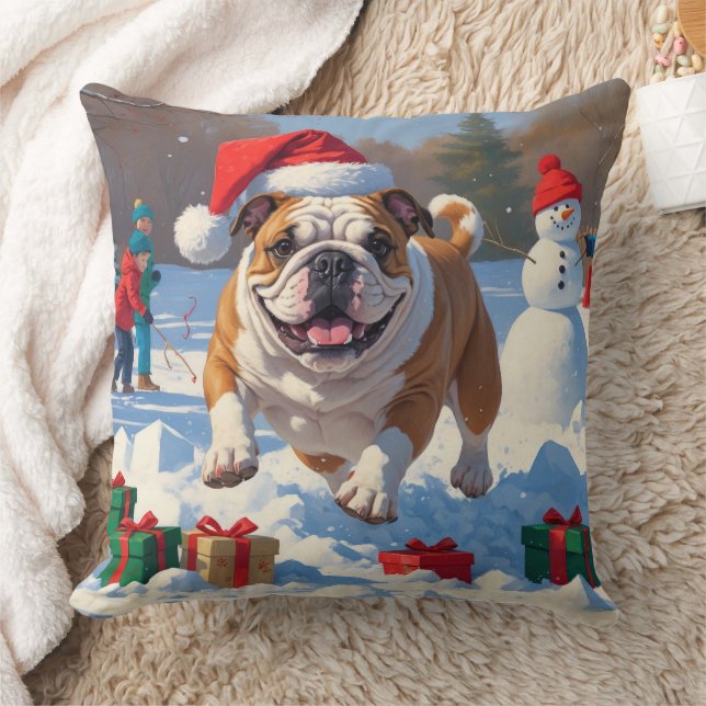 Almofada Cena de Neve Festiva de Natal do Bulldog (Cobertor)