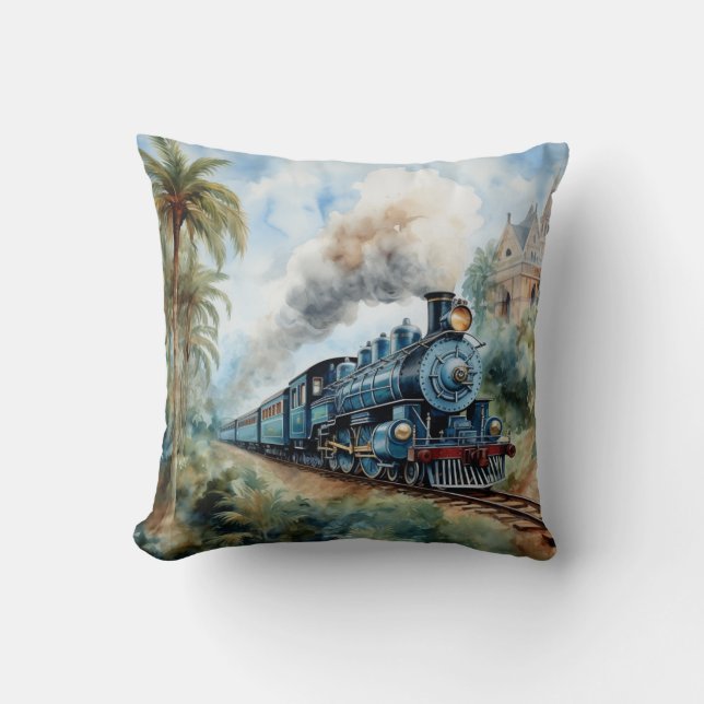Almofada Cena de paisagem com um trem vitoriano (Frente)