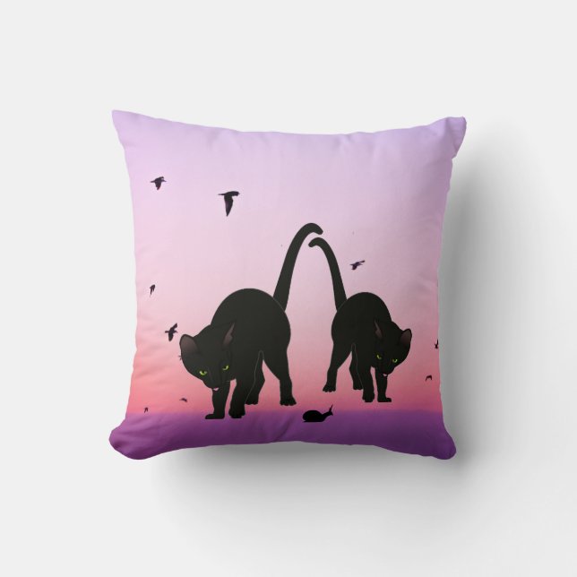 Almofada Cena de Pássaros de Praia Roxa Negra (Frente)