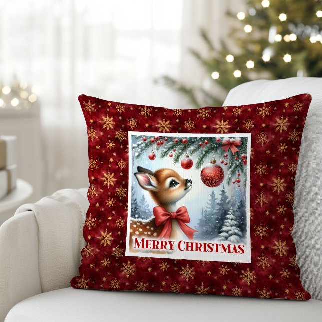 Almofada Cena delicada de inverno para quarto de crianças c (Delicate winter scene baby fawn snowy kids room decor)