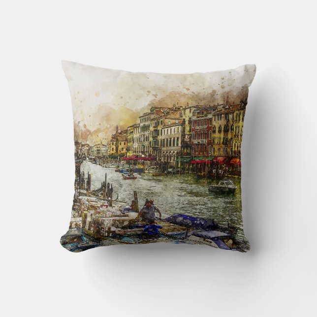 Almofada Cena do Canal de Veneza Pintura (Frente)