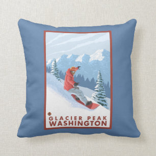 Almofada Cena do Snowboarder - pico da geleira, Washington