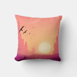 Almofada Cena do Sol do Deserto com Aves - Paisagem Natural