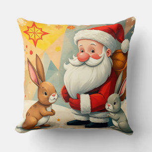 Almofada Cena Festiva do Papai Noel com Coelhinhos Adorávei