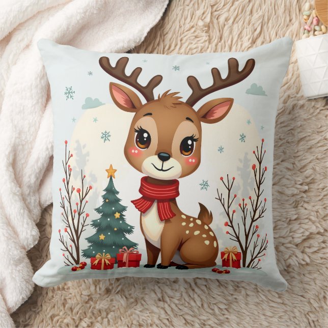 Almofada Cena Fofa de Rena de Natal Floresta Nevada (Cobertor)