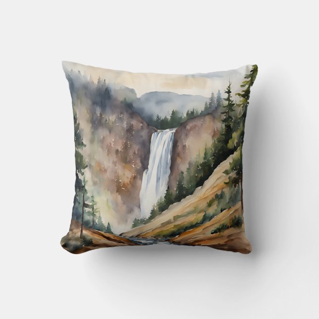 Almofada Cena Natureza das Árvores de Cascata de Montanha d (Frente)