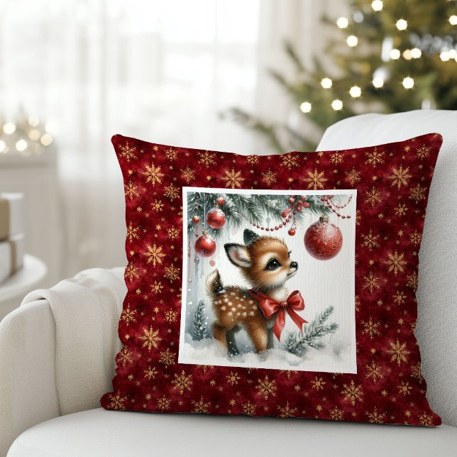 Almofada Cena serena de Natal decoração de quarto infantil  (Serene Christmas scene baby deer kids room decor (51))