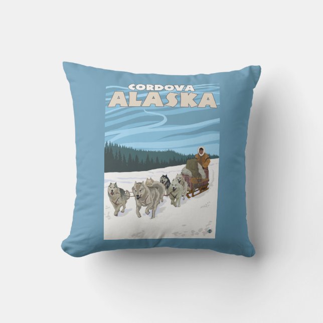 Almofada Cena Sledding do cão - Cordova, Alaska (Frente)