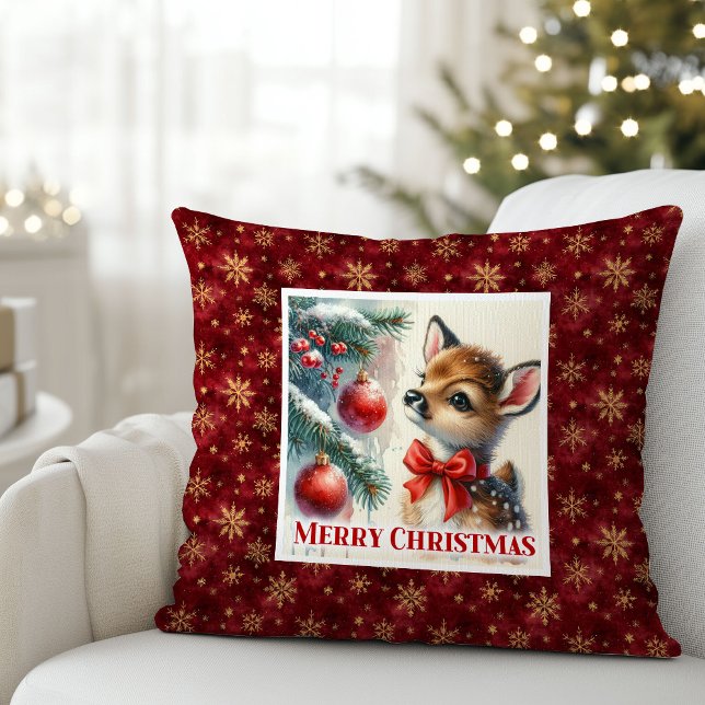 Almofada Cena sonhadora de neve, decoração de quarto infant (Dreamy snowy scene baby deer kids room decor (50))