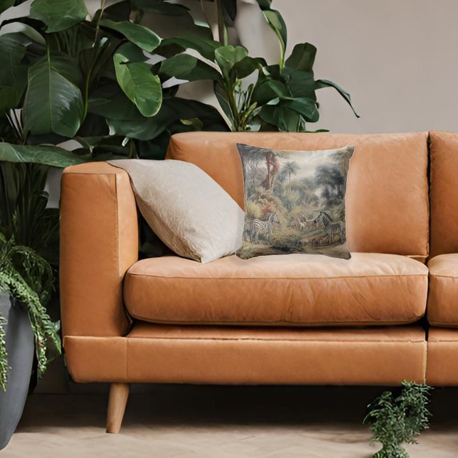 Almofada Cenário botânico de zebras e leões em oásis (Criador carregado)