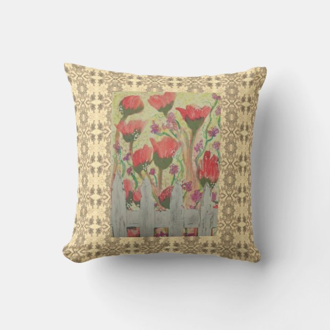 Almofada Cerca Branca de Flores Vermelhas (Frente)