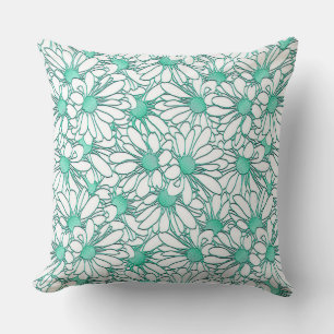 Almofada Cerceta bonita e design floral branco
