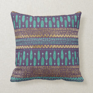 Almofada Cerceta Dourado e teste padrão asteca tribal das