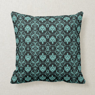 Almofada Cerceta elegante e cores damasco pretas