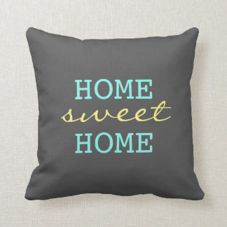 Almofada Cerceta Home doce Home azul fresca e texto amarelo