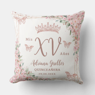 Almofada Cerejeiras em Flor Borboletas Dourado Rosa Quincea
