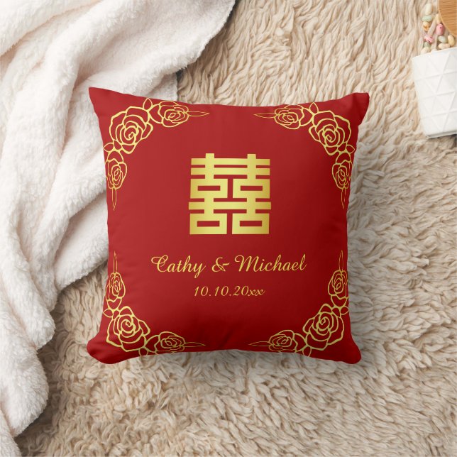 Almofada Cerimônia de chá chinês com rosas florais vermelha (Cobertor)