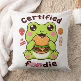 Almofada Certified Foodie Cute Kawaii Sapo Comendo Hambúrgu