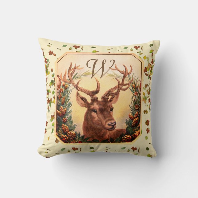 Almofada CERVEJA DE NATAL,PINE CONES CROWN MONOGRAM Creme (Frente)