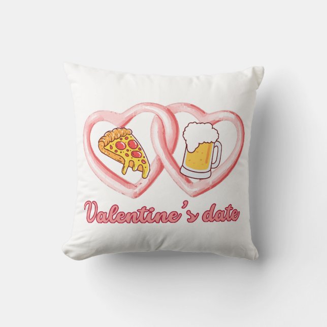 Almofada Cerveja de pizza de data de dia de os namorados (Frente)