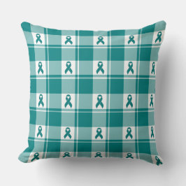 Almofada Cervical Cancer Awareness Plaid Teal Ribbon