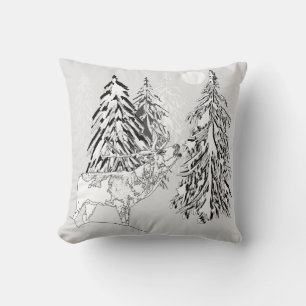 Almofada Cervos, inverno, floresta, árvores de Natal,