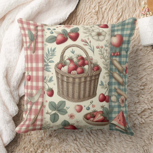 Almofada Cesta de Frutas Gingham Diversão (Cobertor)