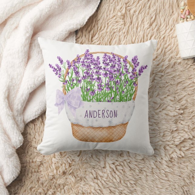Almofada Cesta de Lavanda Floral Roxa Verde Personalizada (Cobertor)
