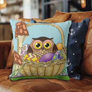 Almofada Cesta de Páscoa de Pastel Cute Owl Ovos Cogumelos