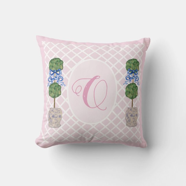 Almofada Cesto Topiário Ginger Jar Jars Chinoiserie Rosa (Frente)