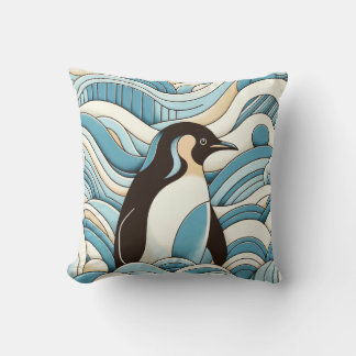 Almofada Céu Azul Cama Ondas Oceânicas E Pinguim Cujo Pingu