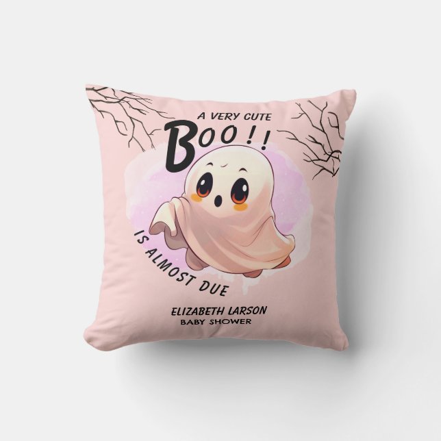 Almofada Chá de Bebê Boo Halloween Tema Rosa Festa Fofa (Frente)
