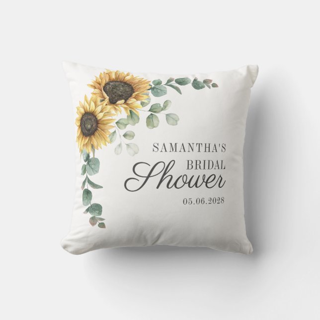 Almofada Chá de Bebê de Noiva com Letra Floral de Girassol (Frente)