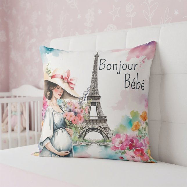 Almofada Chá de fraldas de Bonjour Bebe Floral Eiffel Tower (Criador carregado)