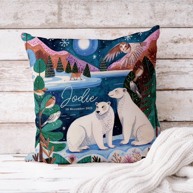 Almofada Chá de fraldas de inverno do Urso Polar Bonito (Cute Polar Bear Winter Baby Shower Throw Pillow)