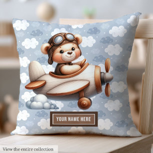 Almofada Chá de fraldas de Urso Castanho Azul Personalizado