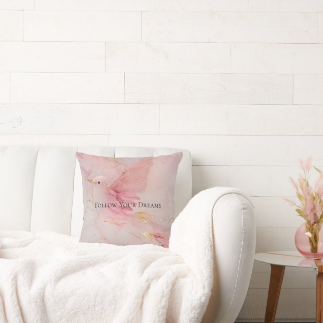 Almofada Chá de fraldas Dourado de Pássaros Rosa-Rosa (Sofá)