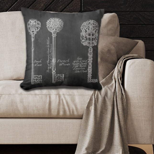 Almofada Chalkboard Rusty Chalkboard Chaves vitorianas de e (Rusty Chalkboard Victorian steampunk skeleton keys Throw Pillow)