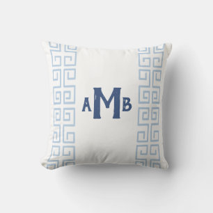 Almofada Chapa Azul Chinoiserie Grega Greve-Chave Monograma